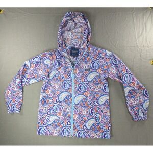 Simply Southern Rainzip Jacket Small Paisley Blue Pink Packable Rain Coat